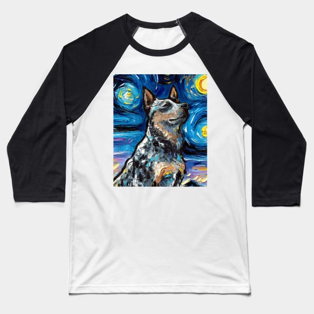 Blue Heeler Night Portrait Baseball T-Shirt by sagittariusgallery